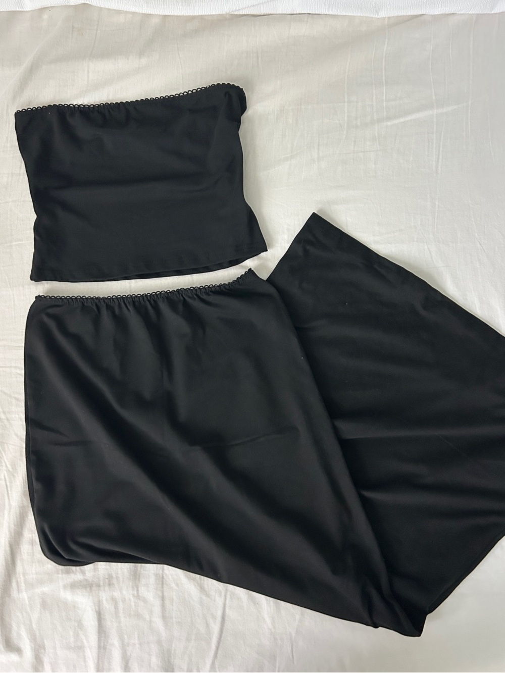 Black Two-Piece Set - Strapless Crop Top & Maxi Skirt